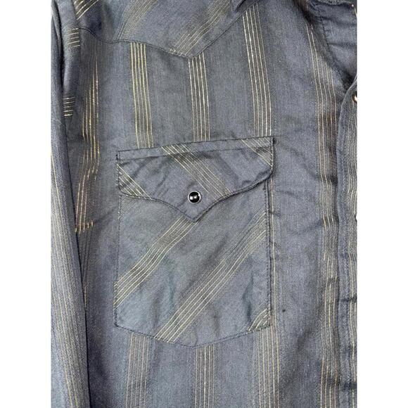 Vtg Ranch & Town Panhandle Slim L 16.5/34 Gld Metallic Stripe Western Pearl Snap - Picture 5 of 12